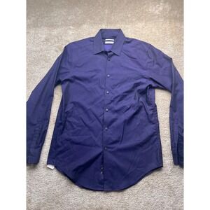 Calvin Klein Mens Slim Fit Purple Pinstripe Cotton Button Down Dress Shirt L